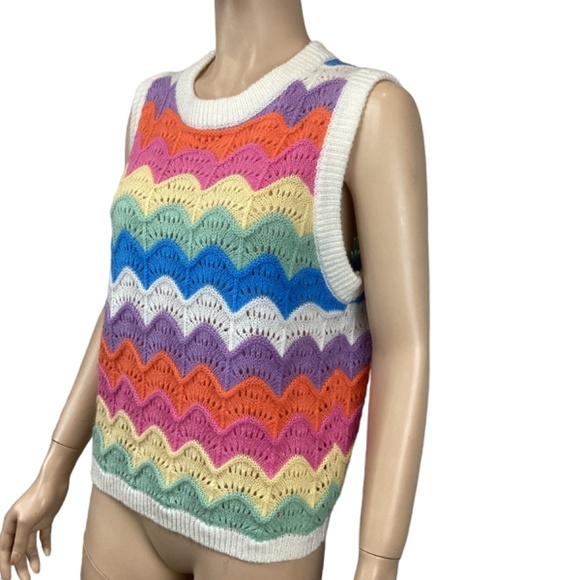 FRNCH Scalloped Rainbow Fine Knit Leana Sweater Top Vest Size small Mohair Wool - Picture 2 of 7